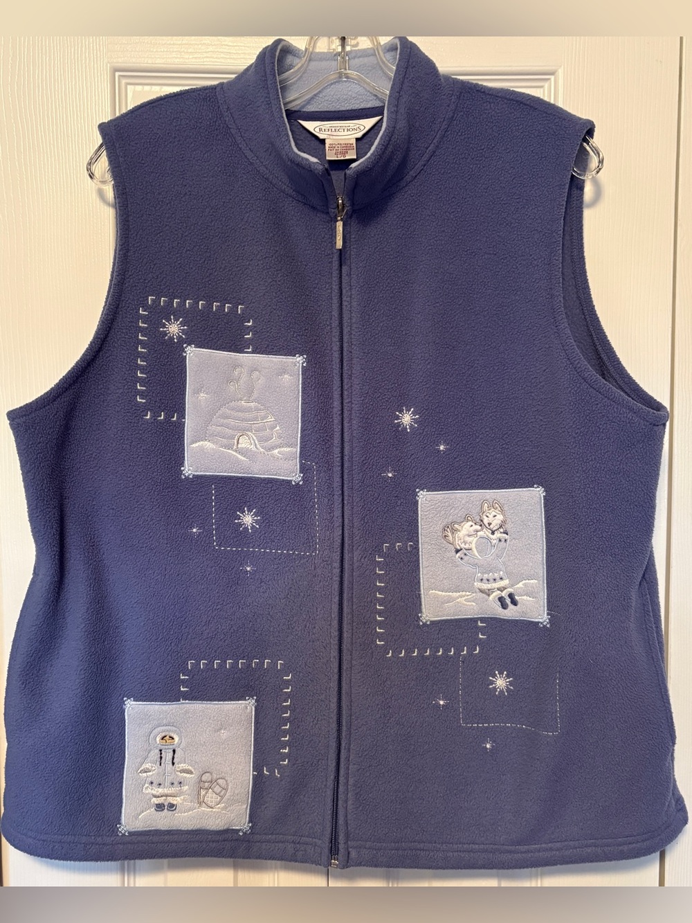 Vintage Northern Reflections Embroidered Arctic Winter Fleece Vest Large L
